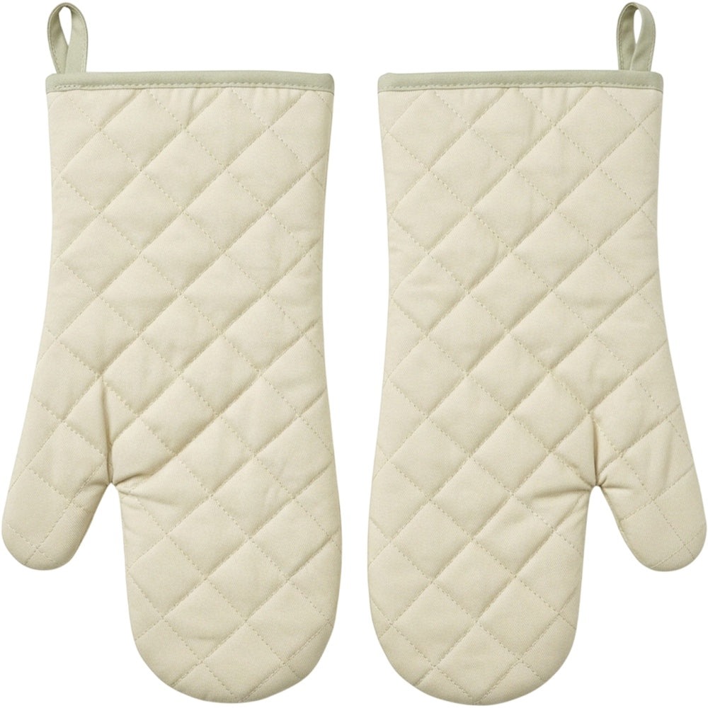 WFKNVWFKNV Long Quilted Cotton Oven Mitt Pair Sage Cream 13 Inch - Product view