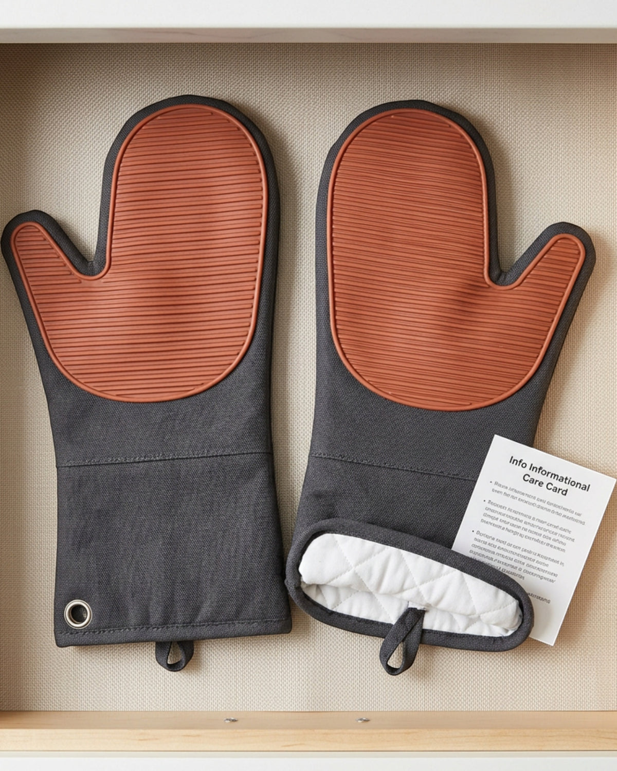 WFKNVWFKNV Ridged Silicone-Surface Oven Mitt Pair Charcoal Terracotta 14 Inch - Lifestyle view