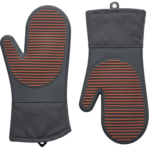 WFKNVWFKNV Ridged Silicone-Surface Oven Mitt Pair Charcoal Terracotta 14 Inch - Product view